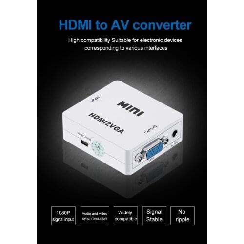 1080p mini hdmi-compatível com adaptador vga digital para conversor analógico conector hdmi2vga com áudio para computador hdtv