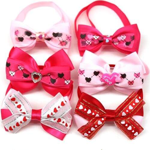 60pcs Pink Bow Tie Valentines Day Dog Accessories Pet Dog Bow Tie Collar Gril Dog Bowties Spring Pet Supplies Samll Dog Bows