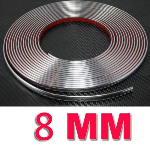 8MM x 15M Car Styling Chrome Mouldings Strip Bumper Decorative Strips Adhesive Grille Impact Car Door Protection Trim