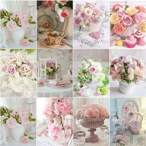 Romantic Rose Diy 5D Diamond Painting Flower Arrangement Full Square and Round Embroidery Mosaic Cross Home Decoration for Gift