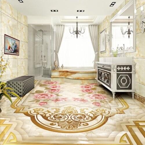 Free Shipping Marble pattern Roses Parquet Corridor Bedroom 3D Floor stereo thickened living room bedroom wallpaper