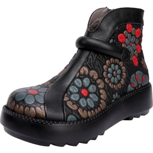 Retro Cowgirl Boots Women Genuine Leather Splicing Spring Boots Women Shoes Woman Zipper Western Booties Platform Wedge Heel New