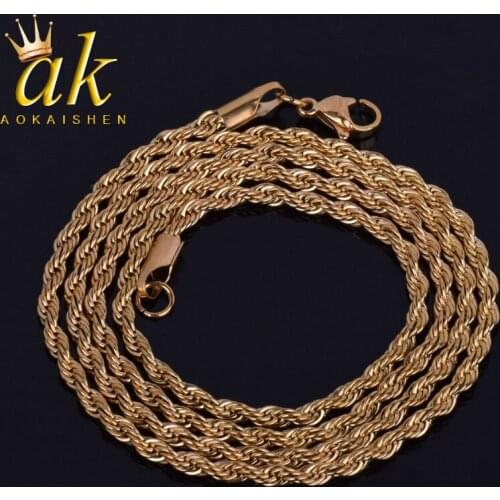 Rope Chain Necklace Gold Color Stainless Steel Hip Hop Jewelry For Men