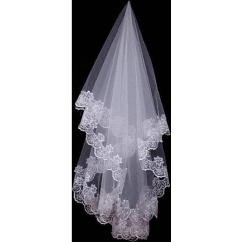 Cheap Short Bridal Veils with Lace Edge New Cape Mariage Short Wedding Veils Wedding Accessories