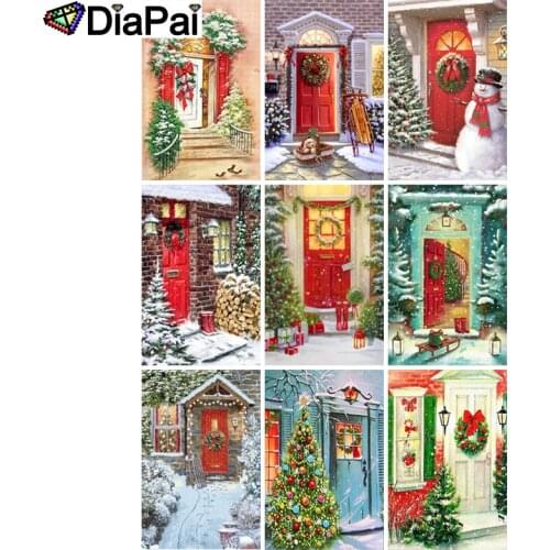 DIAPAI Diamond Painting 5D DIY 100% Full Square/Round Drill "Christmas door snowman" 3D Embroidery Cross Stitch Home Decor