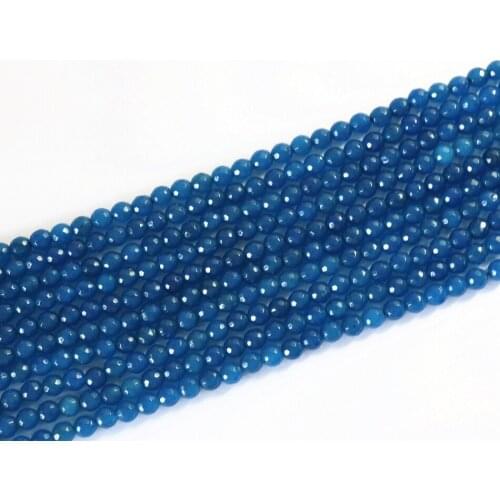 Hot sale blue jades natural stone chalcedony 4mm 6mm 8mm 10mm 12mm stone faceted round loose beads making jewelry B02