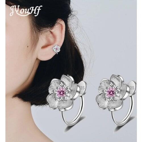 JYouHF Cute Pink Purple Cherry Earrings Jewelry Fashion Silver Plated CZ Stone Non Pierced Ear Cuff Earrings for Girls Brincos