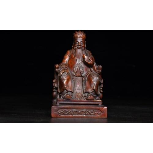 China Collection Old Boxwood God of Wealth Statue God of Wealth Sitting on Dragon Chair Wood Carving Implication Lucky fortune