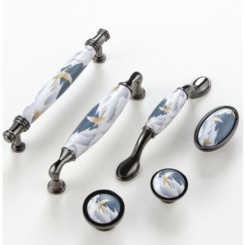 Sky blue/Ceramic Door Handles European Antique Furniture Handles Drawer Pulls Kitchen Cabinet Knobs and Handles