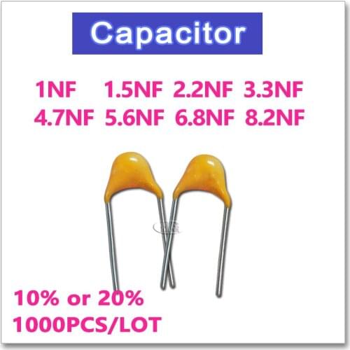 JASNPROSMA CT4 5.08mm Monolithic ceramic capacitor 1000PCS 50V 1NF 1.5NF 2.2NF 3.3NF 4.7NF 5.6NF 6.8NF 8.2NF 10% K 20% M 102 152