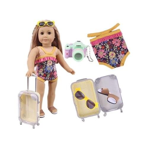 2021 New Pattern Five Piece Luggage SetSuit Fit 18 Inch American&43cm Baby New Born Doll Clothes Accessories Girls' Toys