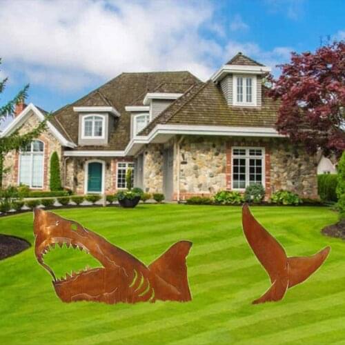 Creative Iron Shark Statue Outdoor Garden Stake Yard Sign Home Decor Gift