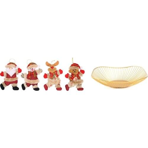 Nordic Style Fruit Vegetable Metal Storage Basket with Santa Claus Snowman Tree Pendant Doll Hang Decorations