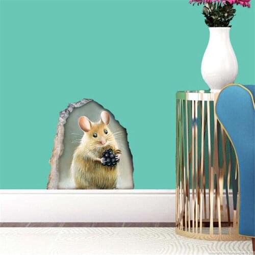 Cute White mouse grape Stereo Wall Sticker for Home Decor Lovely animal art wall Decal Bedroom living room Baseboard wallpaper