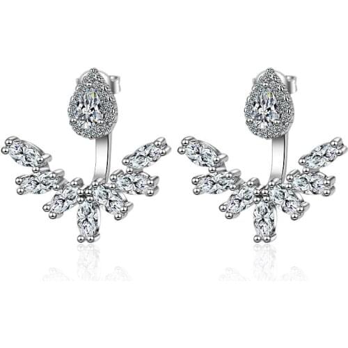 Sweet Shiny Cubic Zirconia Flower 925 Sterling Silver Lady Stud Earrings Original Jewelry For Women No Fade Birthday Gift Girls