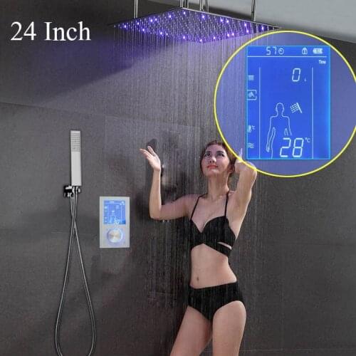 Fashion LED Display Shower Thermostatic Shower Set Smart Mixer Faucet Concealed Wall 24/20 Shower Panel Rainfall Handheld Spout