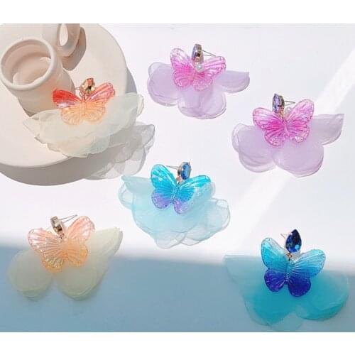 MWSONYA Fashion New Korean Sweet Acrylic Butterfly Yarn Drop Earrings for Women Crystal Pendant Holiday Party Jewelry Earings