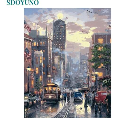 SDOYUNO Frameless Painting by numbers On Canvas diy City 60X75cm Room Decoration pictures by numbers Digital Painting