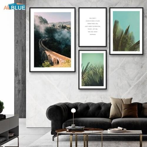 Green Leaves Bridge Wall Art Canvas Painting Nordic Posters And Prints Forest Fog Wall Pictures For Living Room Quote Home Decor