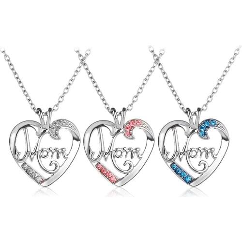 Hollow Love Heart Mothers Day Gift Letter MOM Zircon Pendant Necklace Love Woman Mother Girl Gift Wedding Blessing Jewelry