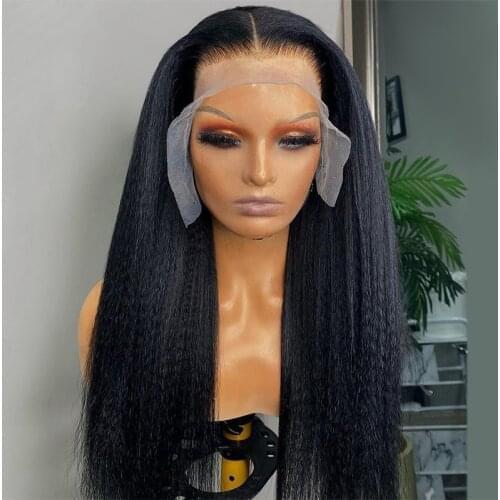 180% Density Pink Color Long Straight Hair Synthetic Lace Front Wig With Pre Plucked Baby Hair Half Hand Tied Daily Party Wigs