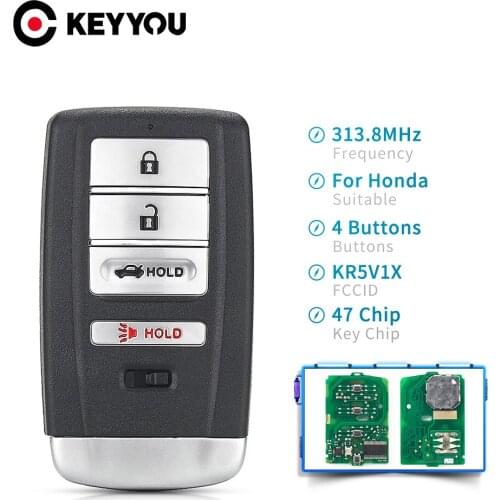 KEYYOU Entry Remote Key Fob For Honda Acura ILX TLX KR5V1X 313.8 MHZ 2014 2015 2016 2017 2018 2019 4 Buttons 47 Chip Smart Key