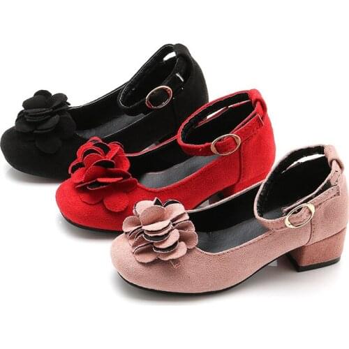 Pink Red Black Childrens Girls Leather Shoes for Kids High Heeled Girls Princess Shoes For Party Wedding Big Girls Dress Shoes