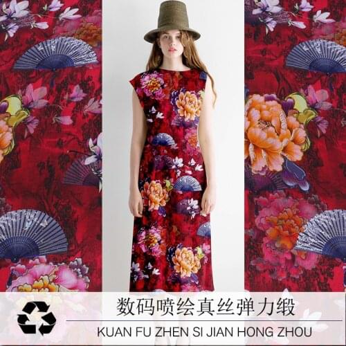 108CM*50CM thickness 19mmi heavy silk herringbone stretch satin garment silk fabric digital printing mulberry silk dress fabric