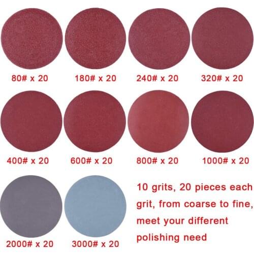 203pcs Sanding Discs Set 80 to 3000 Grit 2inch Hook and Loop Sandpaper Finishing Disc Buffing Sheet Sandpaper Polishing Pad