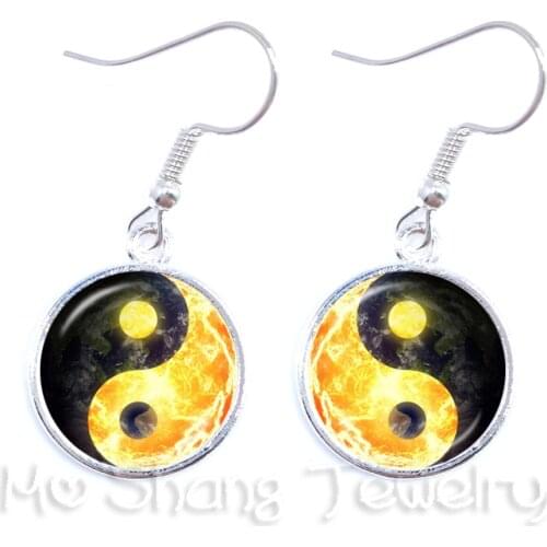 Yin Yang Glass Earrings Womens Jewellery Pendant Natural Rustic Boho Style Symbolizing Harmony