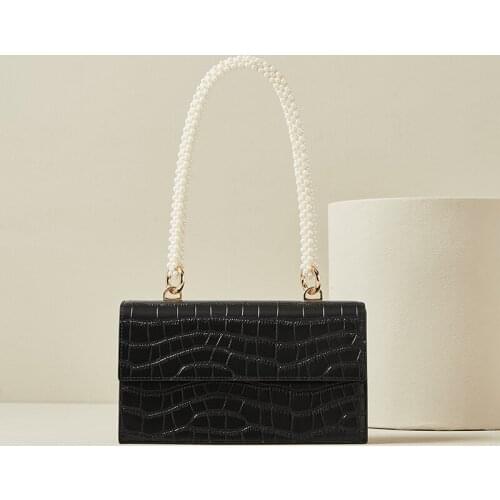 OUSSON 2021New Design Fashion Crocodile Leather Underarm Bag Exquisite Female Baguette Bag Single Shoulder Pearl Chain Handbag