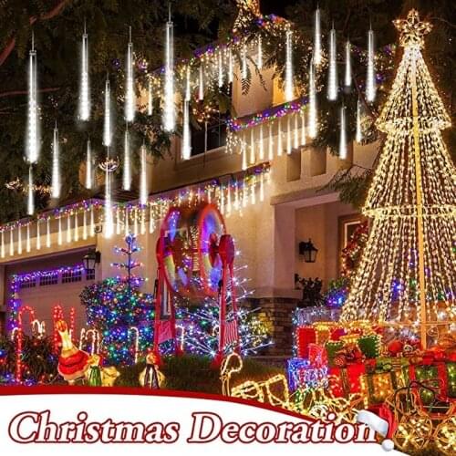 8 Tube Meteor Shower LED String Lights Christmas Tree Decoration Outdoor Street Garland New Year Fairy Garden Lights EU/US Plug
