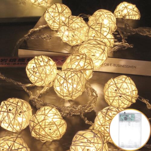 5M 20 LED Warm White Rattan Ball LED String Christmas Wedding Party Fairy Lights Home Christmas Wedding Party Decoration Powered