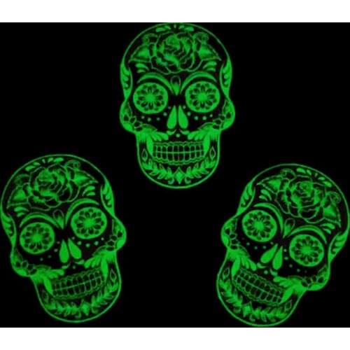 Patches Noctilucent Skull Flower Stickers for Clothes Thermal Transfer Printing Pattern DIY Decoration Punk Style Luminous Patch