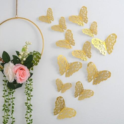 3D Three-dimensional Hollow Butterfly Wall Stickers Wall Decoration Living Room Wall Layout Metal Texture Creative Stickers