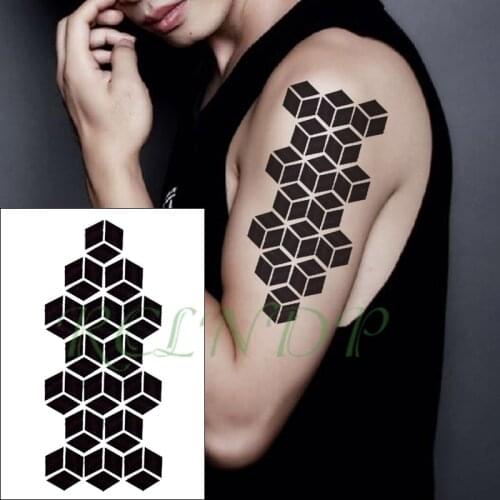 Waterproof Temporary Tattoo Sticker cube combination graphics black Fake Tatto Flash Tatoo big size tattoos for Girl Women Men