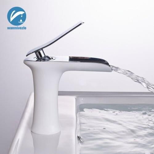 Waterfall Bathroom Faucet Cold Hot Water Metered Faucet Single handle Bath Antique Faucet Brass Sink Water Crane Silver