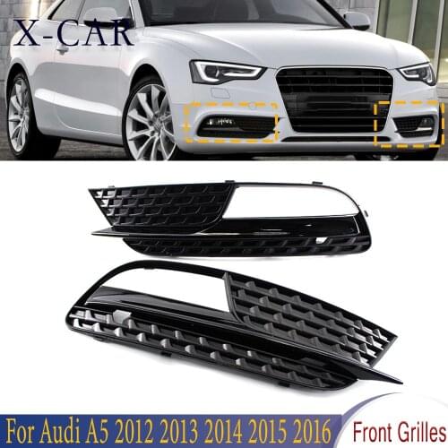 X-CAR Left Right Car Front Bumper Fog Light Grilles Fog Lamp Racing Grills Gril For AUDI A5 2012 2013 2014 2015 2016 8T0807682H