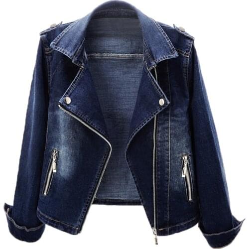Plus size 3XL!spring autumn new fashion elastic notched collar denim jacket women short motorcycle jeans coat jacket