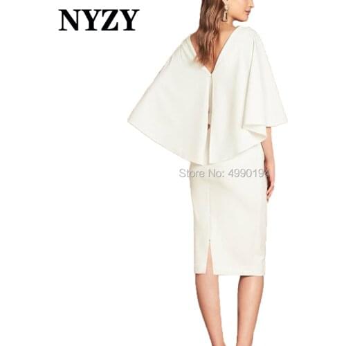 Vestido Robe Cocktail Dresses NYZY C197 V Neck Cape Sleeves Jersey Formal Dress Party Prom Homecoming 2019