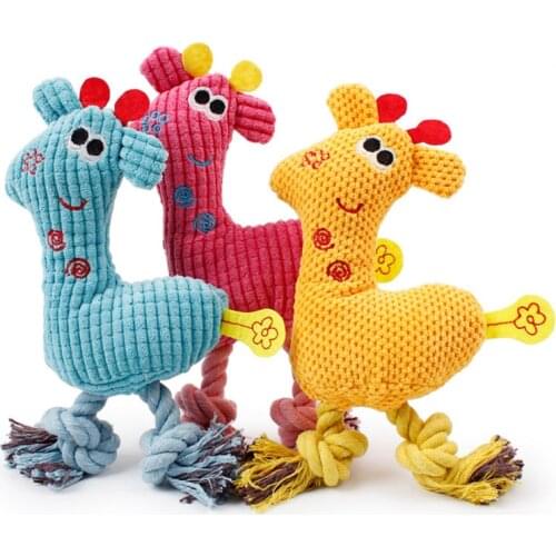 Dog Chew Squeak Toys Giraffe Fleece Rope Interative Toy Animals Plush Puppy Deer for Pet Dogs Cat Chew Squeaking Toy