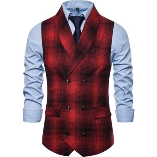 Vest 2021 Spring and Autumn High Quality Mens Checkered Green Fruit Collar Double Breasted Slim Business Casual Suit Waistcoat