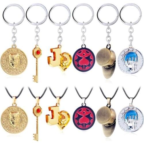 1 Pcs Cute Anime JOJOS BIZARRE ADVENTURE Necklaces Metal KILLER QUEEN Necklace Keychains Higashikata Josuke Cosplay Figure Toys