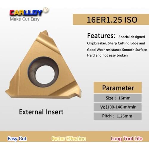 10pcs 1.25 pitch Thread Insert 16ER1.25ISO Yellow Right Hand External Threading Tips WR9FQ