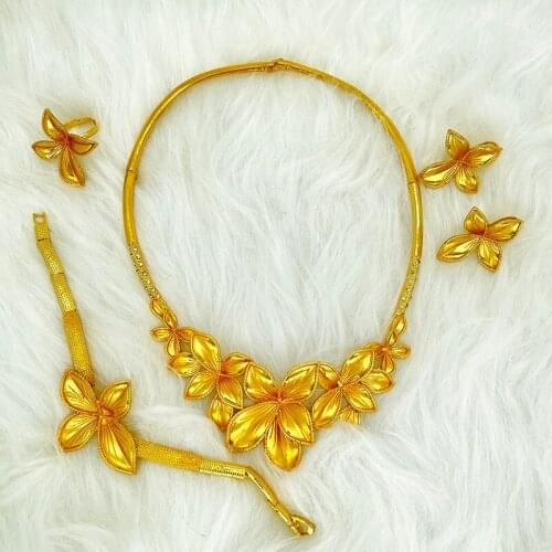 24k Dubai Collar African Jewelry Sets for Women Ethiopian Flower Wedding Gifts Necklace Bracelet earrings ring Yellow jewelry