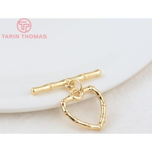 6 Sets O:15x16MM T:25MM 24K Gold Color Plated Brass Heart Bracelet O Toggle Clasps High Quality Diy Jewelry Accessories