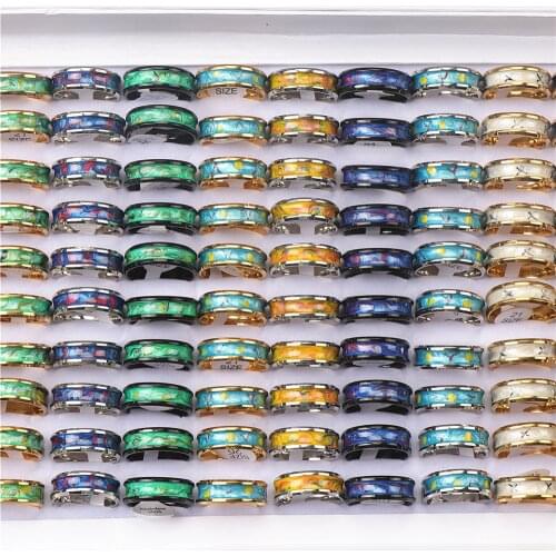 50pcs/lot Fashion Stainless Steel Color Painting Rings For Women Men Party Gifts Jewelry Mix Style Wholesale