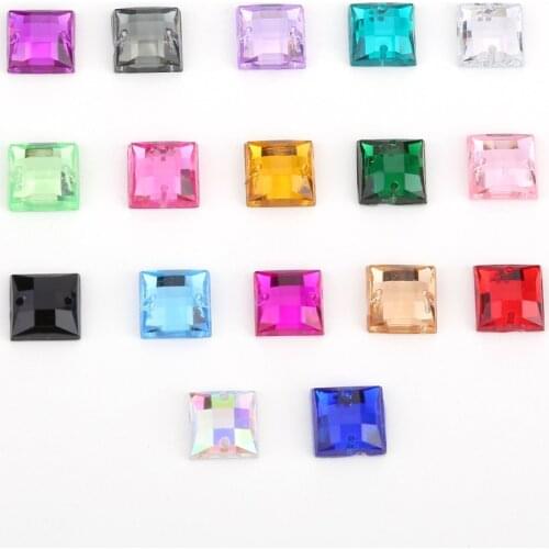 500pcs 10mm square with two holes Glitter Crysta Sew On Rhinestone Acrylic Flatback Sewing Beads For DIY Garment Jewelry