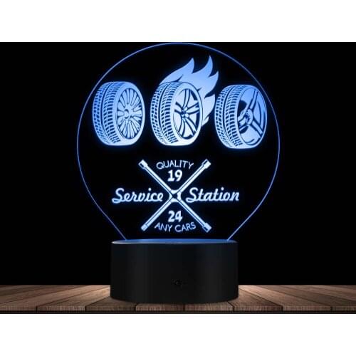 Car Service Station Car Repair 3D Optical illusion Lamp Garage Tire Wheel Night Light Auto Mechanic Gift Ideal For Car Workshop