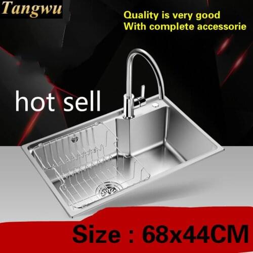 Free shipping Household standard kitchen single trough sink food grade 304 stainless steel hot sell 68x44 CM
